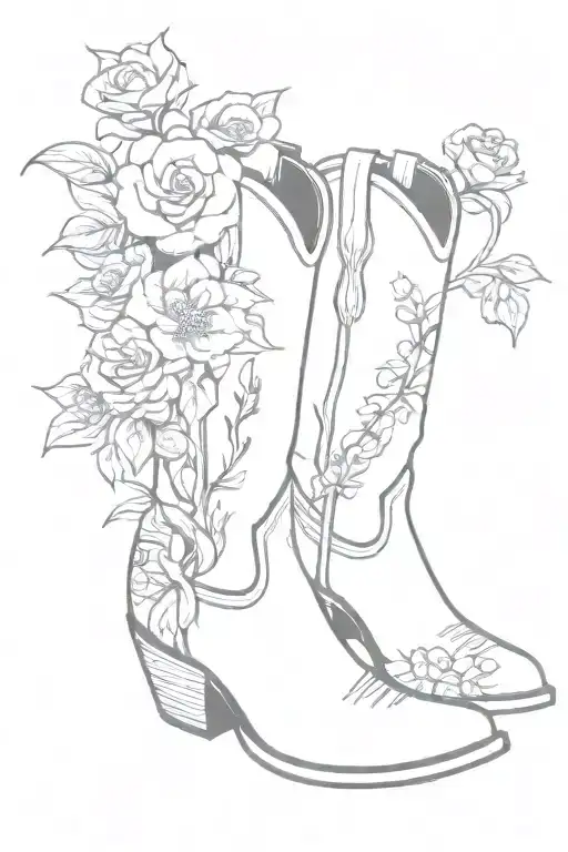 Cowboy Boots With Flowers And A Snake