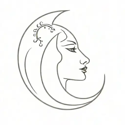Crescent Moon With Face Side Profile