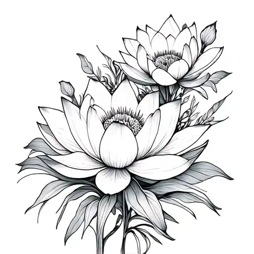 Creates A Delicate Floral Composition With Several Flowers Such As Lotus
