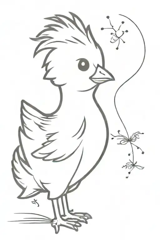 Baby Chicken Blowing A Dandelion