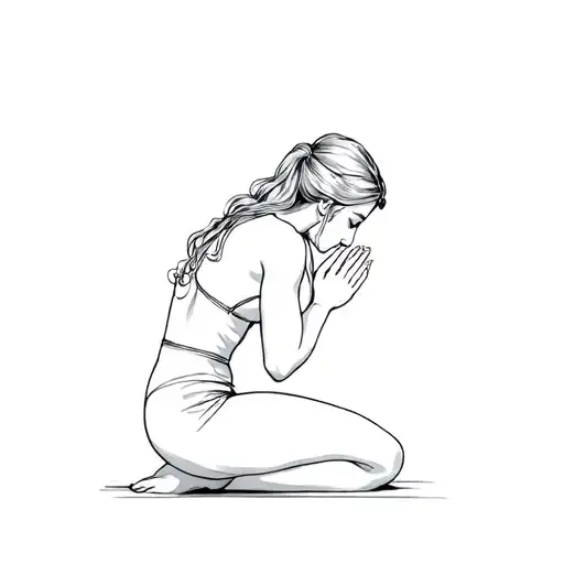 Drawing Of A Woman Who Is Kneeling And Praying With Beautiful Form