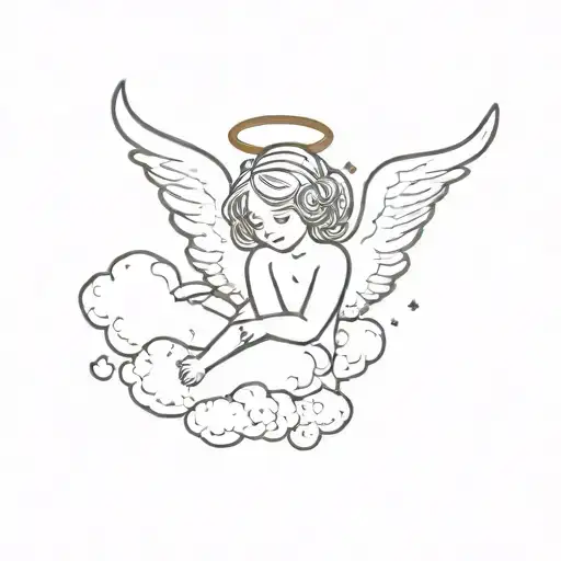 Cute Angel With Wings On A Cloud Mini Tatoo
