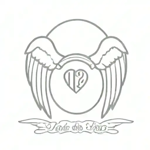 Angel Wings And Halo With Date In Middle Of Wings