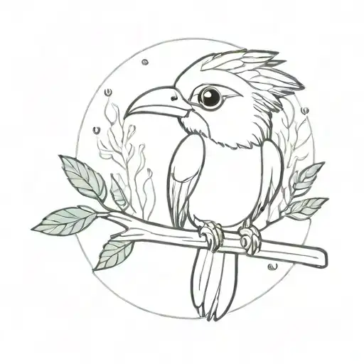 A Cute Chibi Version Of A Quetzal Bird In A Forest Setting