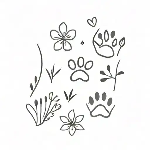 Dog Footprints And Flowers