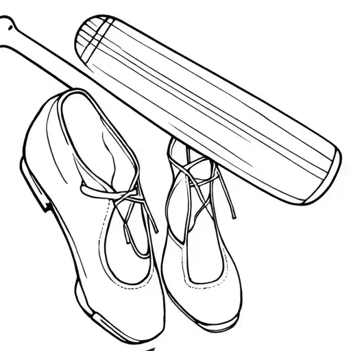 Pointe Shoes And Cricket Bat Joined Together Outline Only