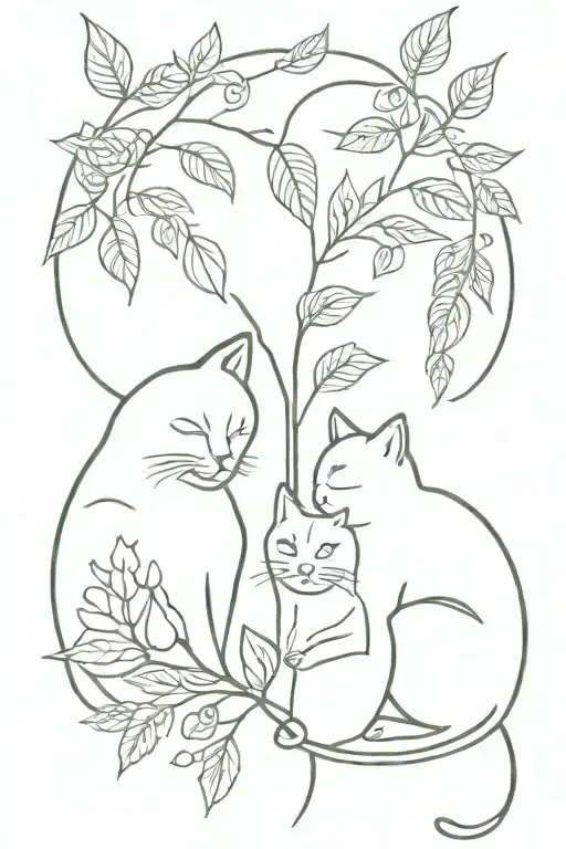 Plant And Cats Intertwined