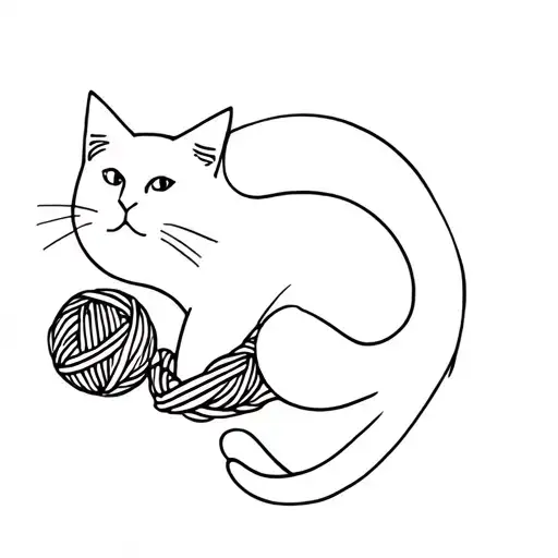 Cat Rolling A Yarn Ball Simple Line Image