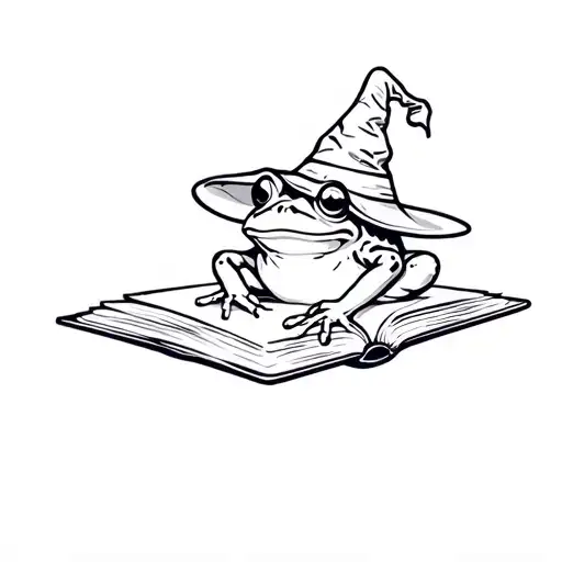 Frog With Wizard Hat And Wizard Book Open In Front