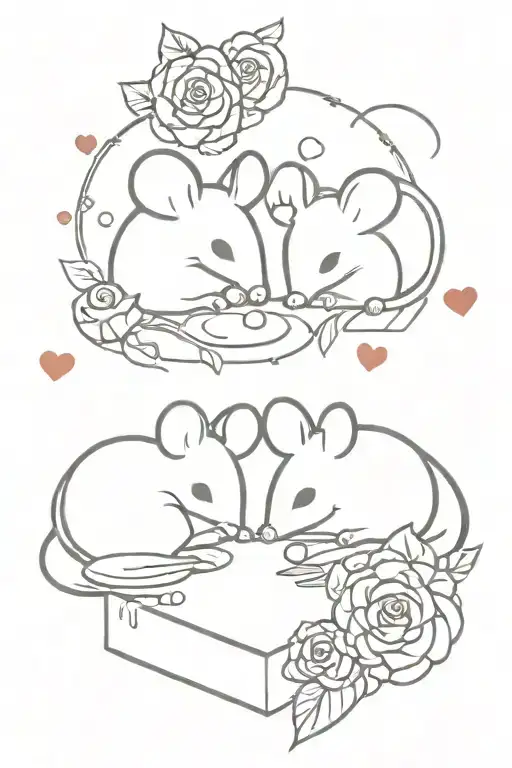 A Mal Mouse And A Female Mouse With Roses And Hearts Being On A Dinner In Valencia