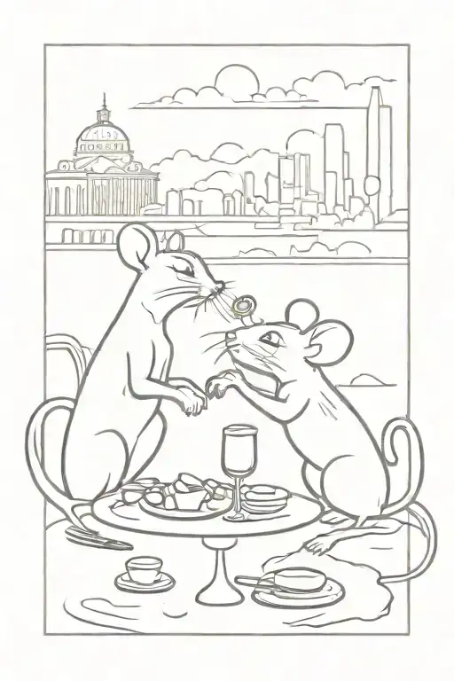 A Male And A Female Mouse At Romatic Dinner Scene Featuring The Skyline Of Naples