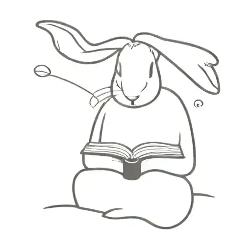 A Minimalist Tattoo Design Of A Rabbit Reading A Book