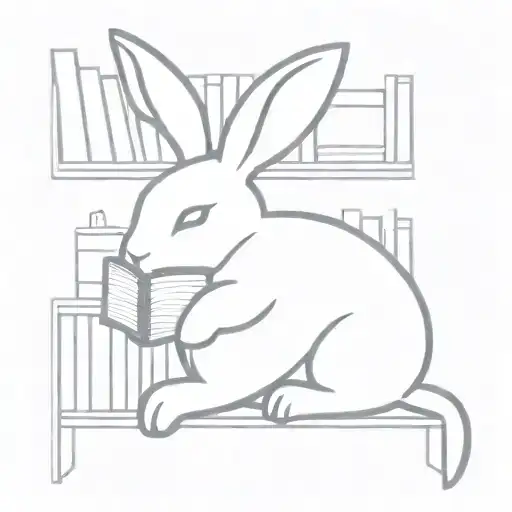A Minimalist Tattoo Design Of A Rabbit Curled Up With A Book In A Cozy Reading Nook