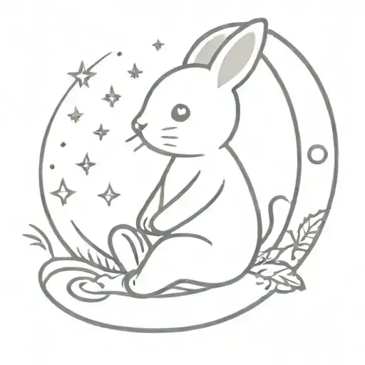 Toy Stuffed Bunny Sitting On A Crescent Moon