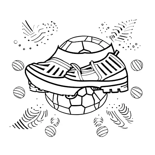 A Minimalist Tattoo Of A Football And A Pair Of Ballet Shoes Overlapping