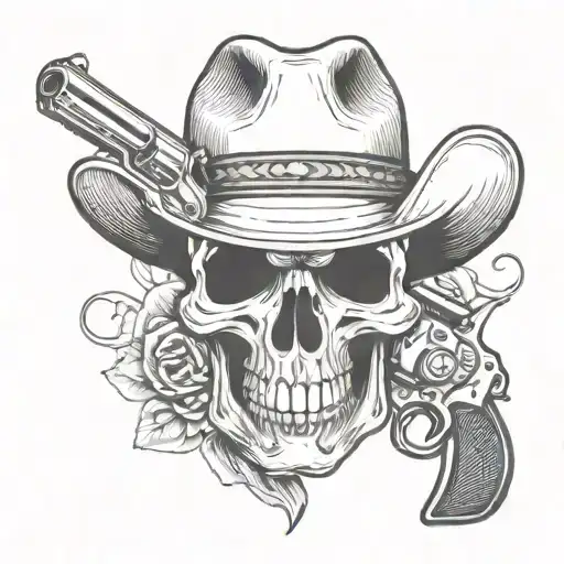 Cowboy Skull With Revolver Gun