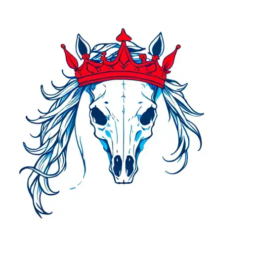 Blue Horse Skull With Red Wreath Crown