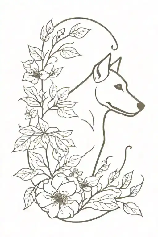 Dog Silhouette Surrounded By Flower Leaf Vine