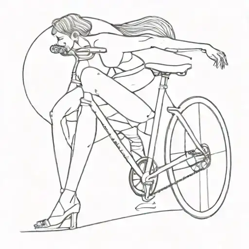 A Minimalist Line Art Of A Woman In A Provocative Pose With A Bicycle As A Prop