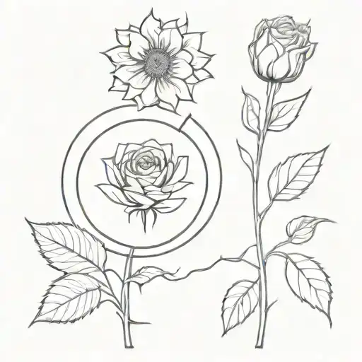 Creates A Minimalist Anatomical Corszon With A Rose And A Sunflower Coming Out Of The Corszon