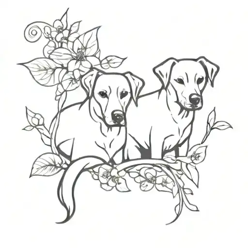 Two Dogs Hidden Within A Flower Vine