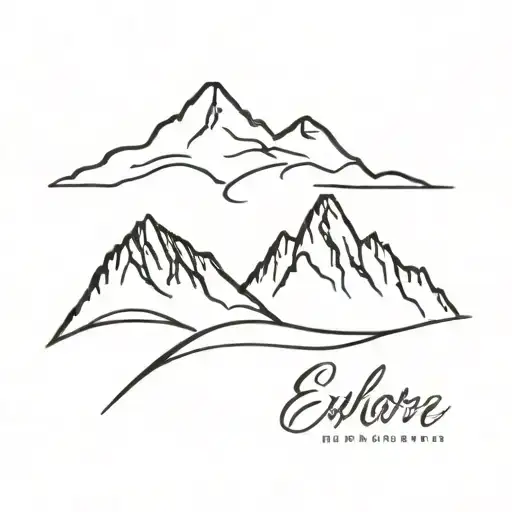 A Minimalist Tattoo Of A Mountain Range With The Scripted Font Saying 'Explore'
