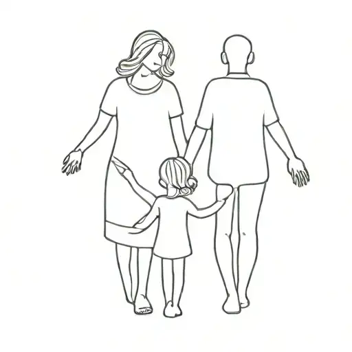 Father And Two Daughters Holding Hands