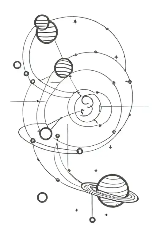 Tattoo Of A Line Continuing Vertically With The Line Forming The Solar System