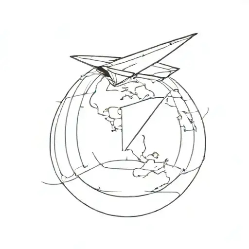 A Minimalist Paper Airplane Flying Over A Globe