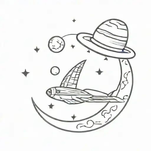 Big Moon That Has A Cowboy Hat On Its Head With A Small Rocket Flying Off The Moon