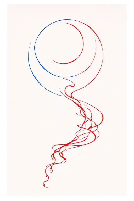 Red Whispy Smoke Line Tattoo With Blue Moon