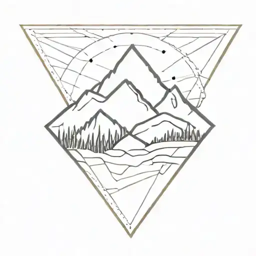 A Minimalist Geometric Mountain Range Tattoo With A Hidden Animal Silhouette Within The Design