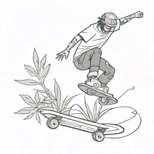 A Skateboarder Doing A Frontside Air With A Weed Plant Growing From The Skateboard