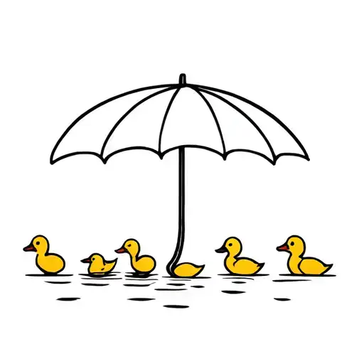 Umbrella And Five Baby Ducks