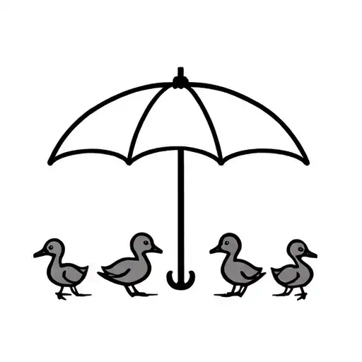 Umbrella And Five Baby Ducks