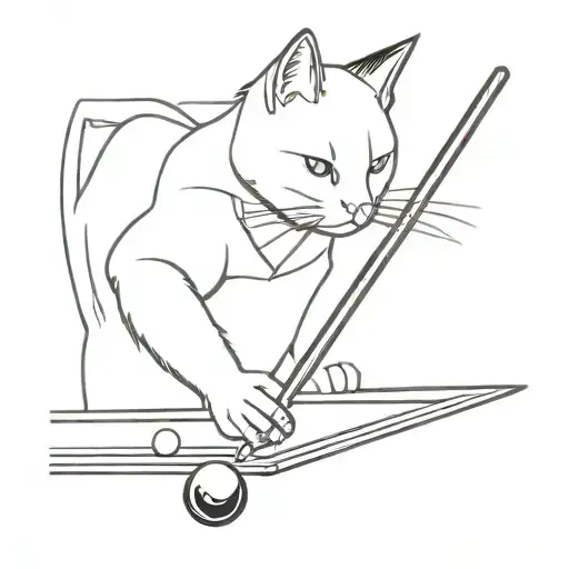 Cat Playing Snooker Black And White
