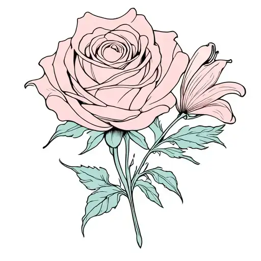 Rose With An Iris And Lily On Either Side