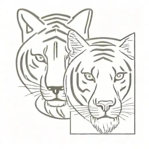 Half Tiger Face On The Left Side And On The Right Half Of A Wolfs Face Put Togather