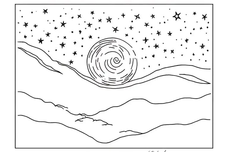 Fine Line Tattoo Starry Night Van Gogh Starry Night