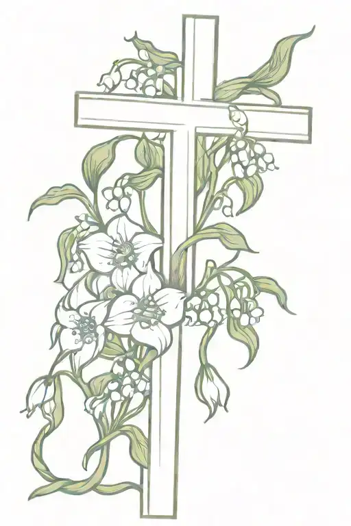 Lily Of The Valley And Morning Glories Wrapped Around A Cross