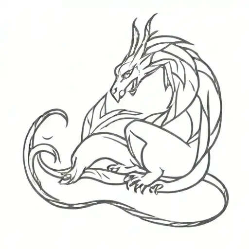 A Dragon With Lines Wrapped Around It And Dog Paws Around It