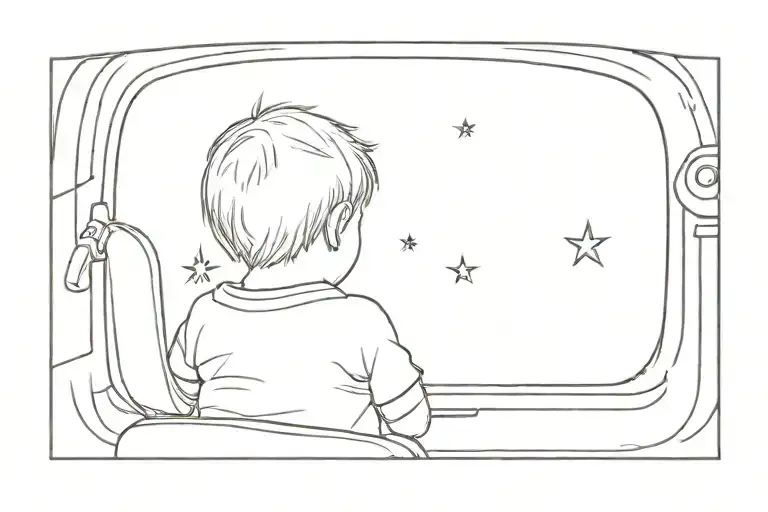 Back Of A Baby Boy Watching Outside Car Window At Stars