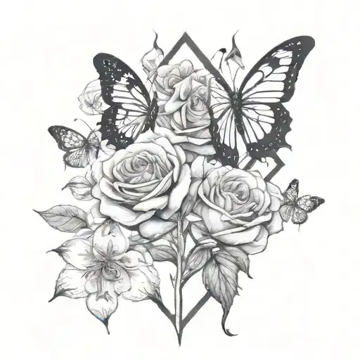 Tree Roses And Lily With Two Butterflys