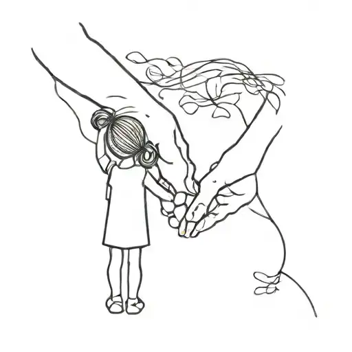 A Minimalist Design Of A Mother And Daughter Holding Hands