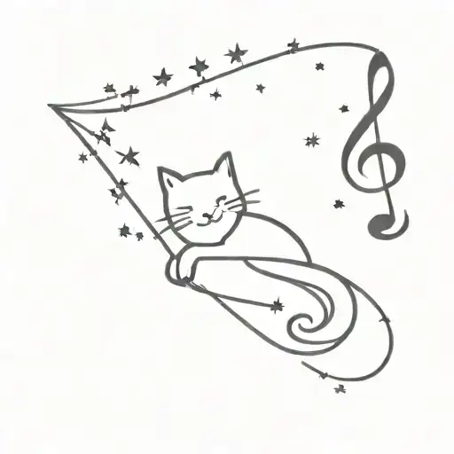 A Music Note Made Of Stars With A Silhouette Of A Cat