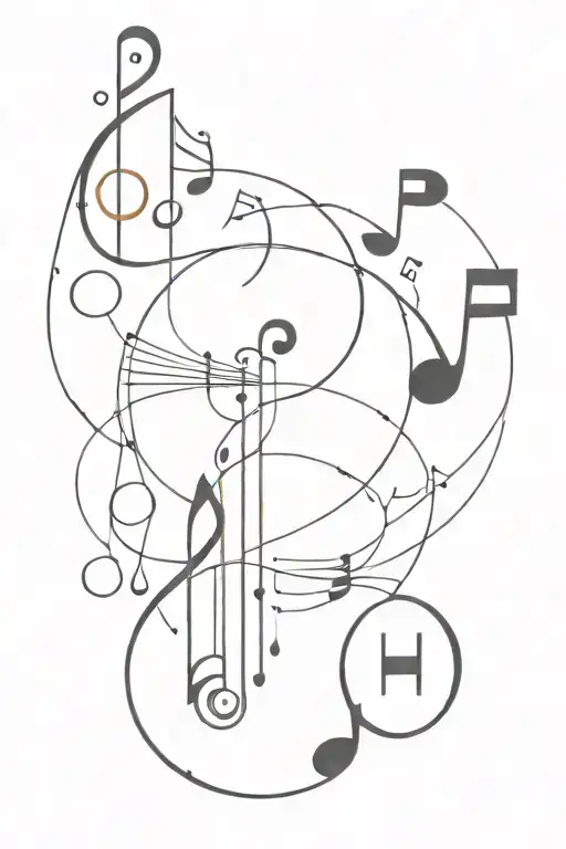 Abstract Geometric Design Incorporating Music Notes And Vinyl Records