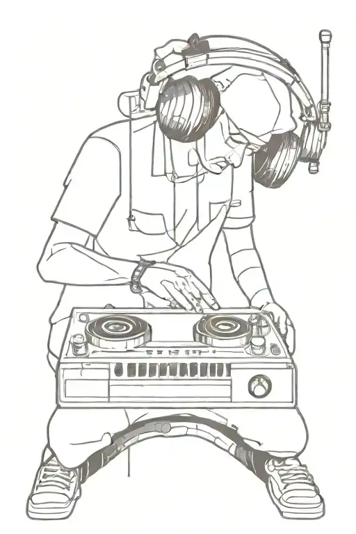 Pixel Art Design Of A Dj Surrounded By Vinyl Records And Music Equipment
