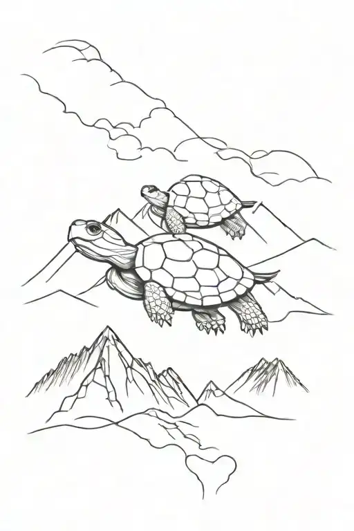 Turtle Flying Above Mountains Across