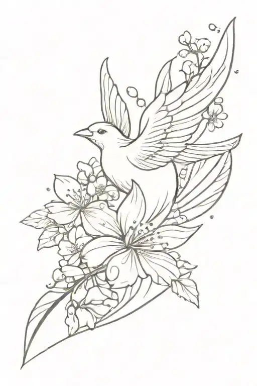 Cherry Blossom Petals Falling Angel With Feathers Flying