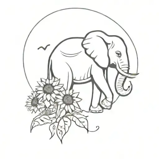 Elephant And Sunflowers